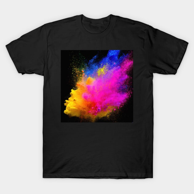 Bright coloured powder explosion on a black background illustration T-Shirt by Russell102